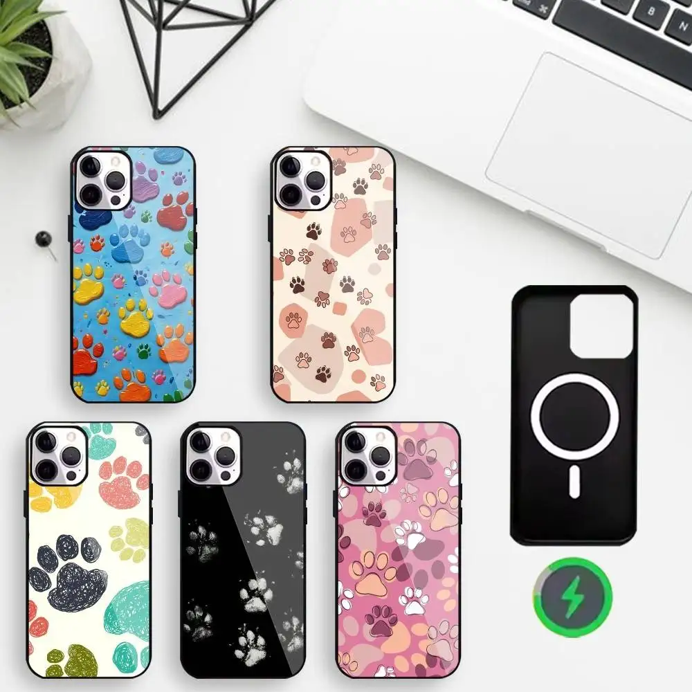 

Cute Dog Paw Print Phone Case For iPhone17,16,15,14,13,12,11 Plus,For Magnetic Wireless Charge Cover