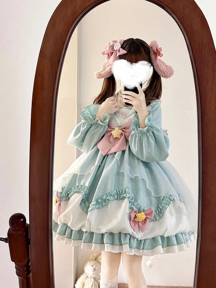 

Sweet Cute Sister Lolita Sailor Collar Op Long Sleeve Bud Dress Spring