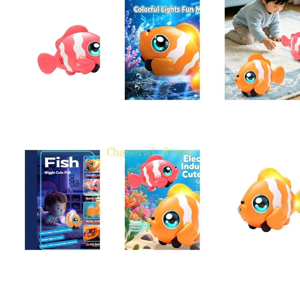 E7CE Electronic Fish Toy with Obstacle Sensing, Lights and Music for Kids