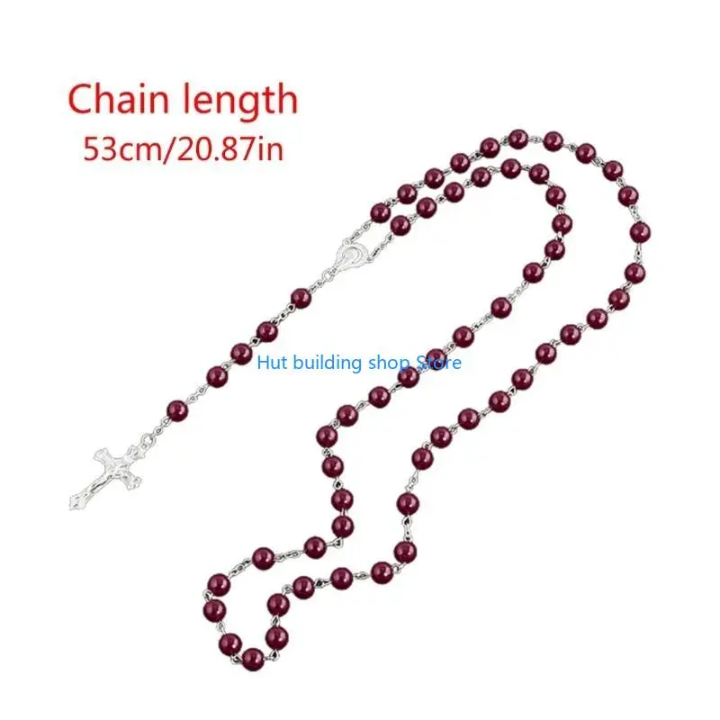 T21C imitazione perle perle Collana cattolica rosario per donne gioielli Gesù -pendente religioso Collana dono