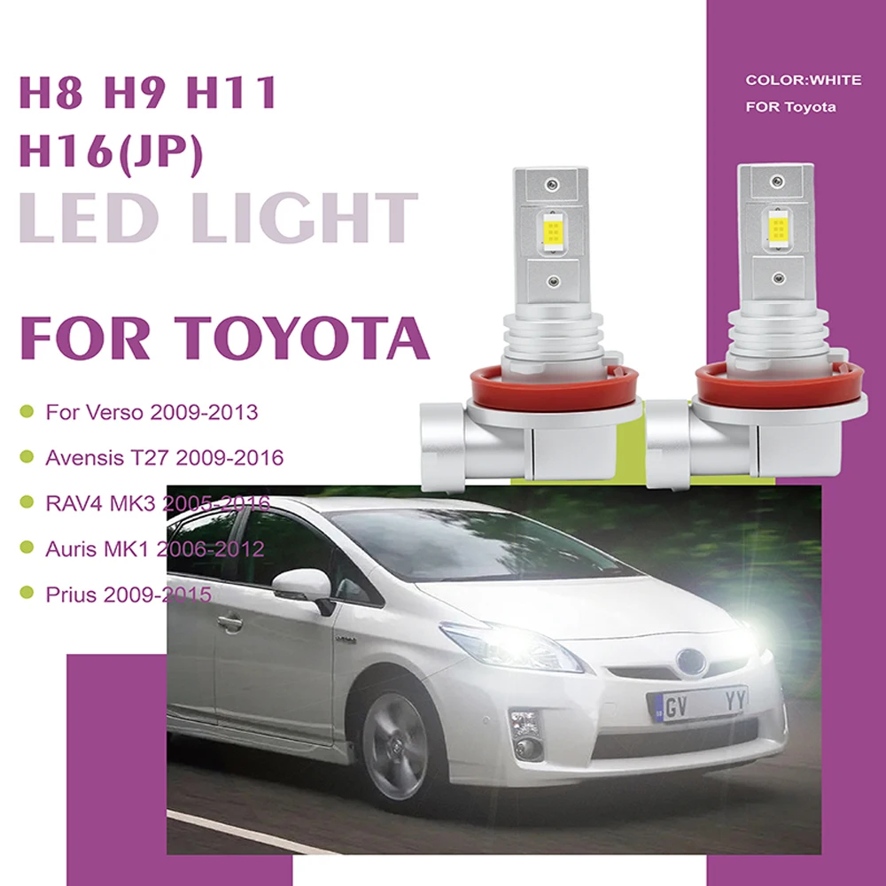 2Pcs/Set Auto Headlight Bulb For Toyota Verso Prius Auris MK1 RAV4 MK3 Avensis T27 Car LED Fog Lamp H8 H9 H11 H16（JP）