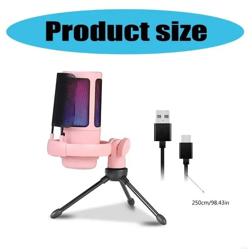 

USB Microphone for Gaming and Streaming Adjustable Color Lighting Condenser Mic