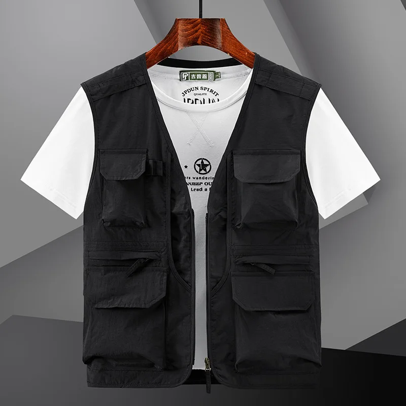 

Multi-pocket Vest Men Military Tactical Cargo Jacket V-neck Casual Fishing Photography Sleeveless Crop Tops Zip Thin Waistcoat