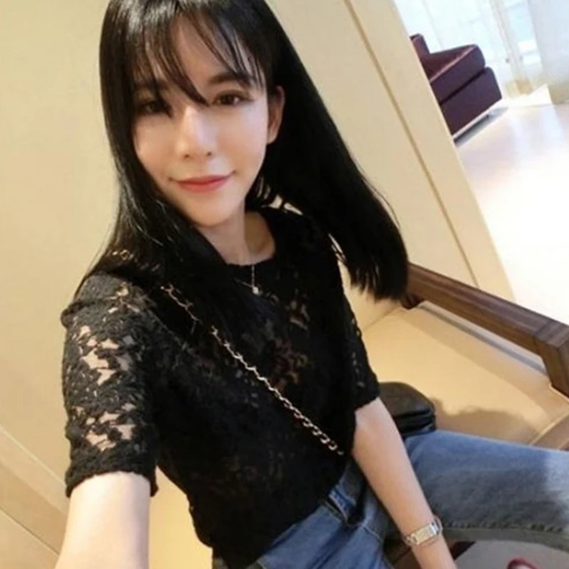 

TIYIHAILEY Summer Custom Made Size Tops For Women Short Sleeve Tees Thin Black Shirt Ladies Sexy Hollow Out White 2025 New