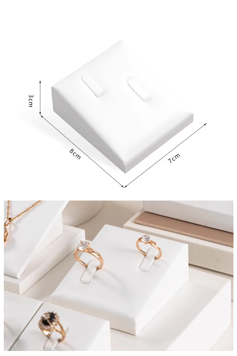 Window Jewelry Ring Holder Stand Show Counter Cabinet Display Tray Insert Jewellery Ring Storage White Leather Presentation Rack