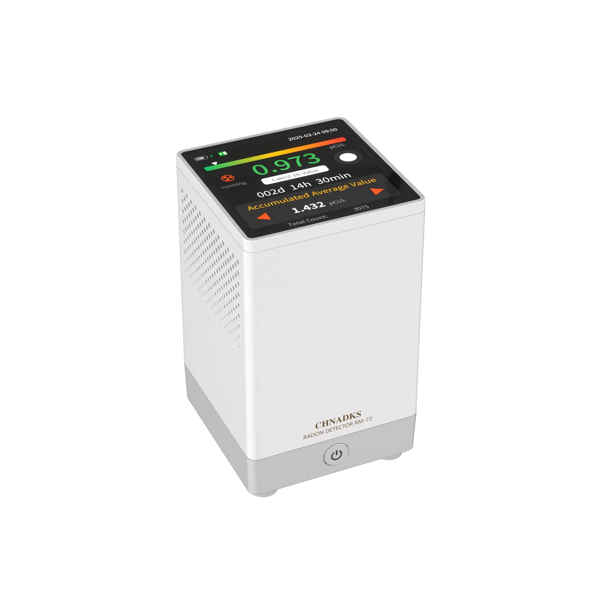 Rilevatore radon Allarme visivo acustico Display LCD a colori touchscreen, rilevatore di gas radon a lungo termine Monitoraggio PCi/L o Bq/m3