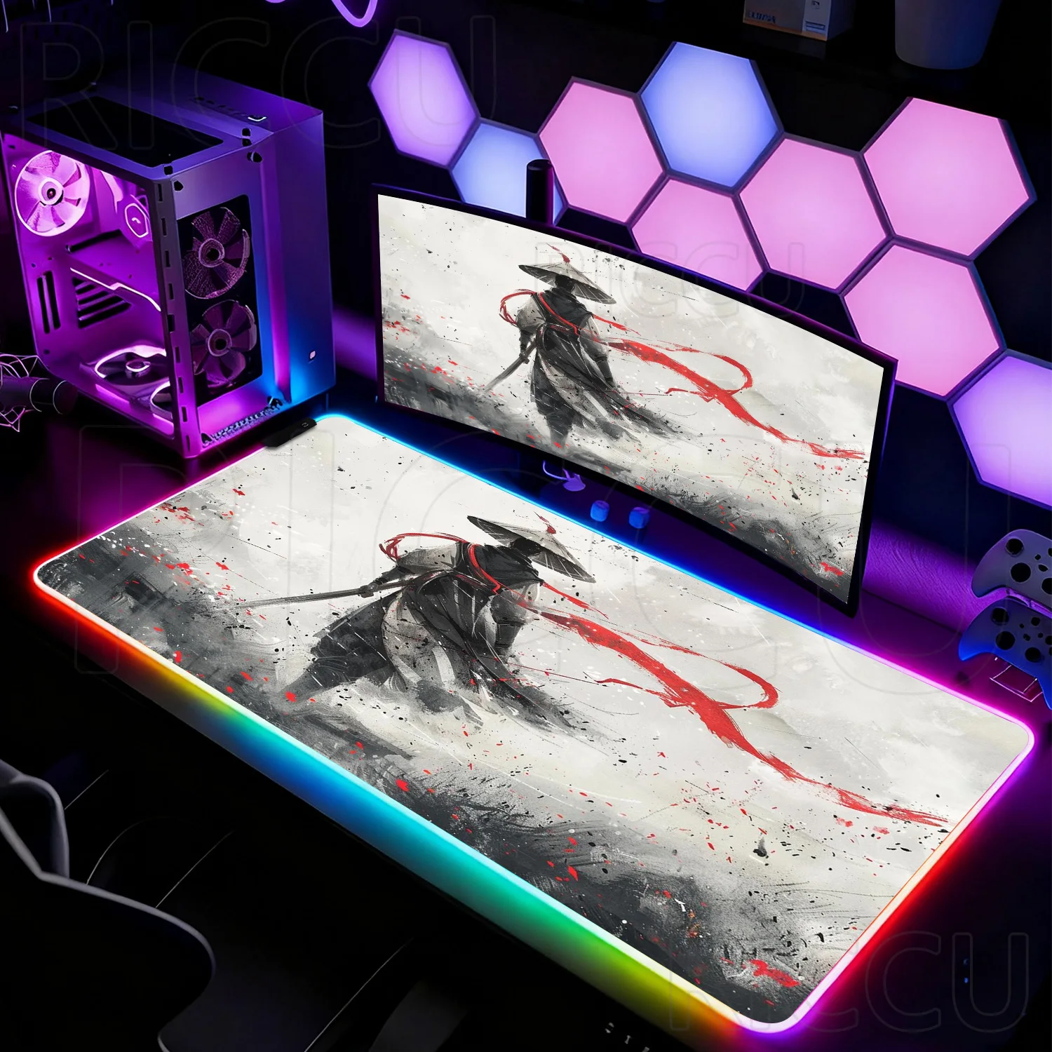 RGB اليابان الساموراي المحارب الحارس كبير تمديد الألعاب ماوس الوسادة 900X400 مللي متر حصيرة مكتبية مكتب ألعاب عدم الانزلاق LED اكسسوارات الحصير #2