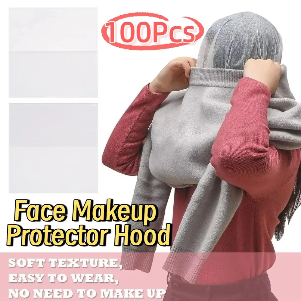 

100Pcs Disposable Face Makeup Protector Hood Non-Woven Soft Makeup Clothing Protector Breathable Large Cosmetic Face Cover