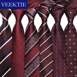 VEEKTIE Brand Burgundy Neckties Men 8cm Print Pattern Striped Wedding Party Multicolor Patchwork Floral Geometry Marriage Shirts