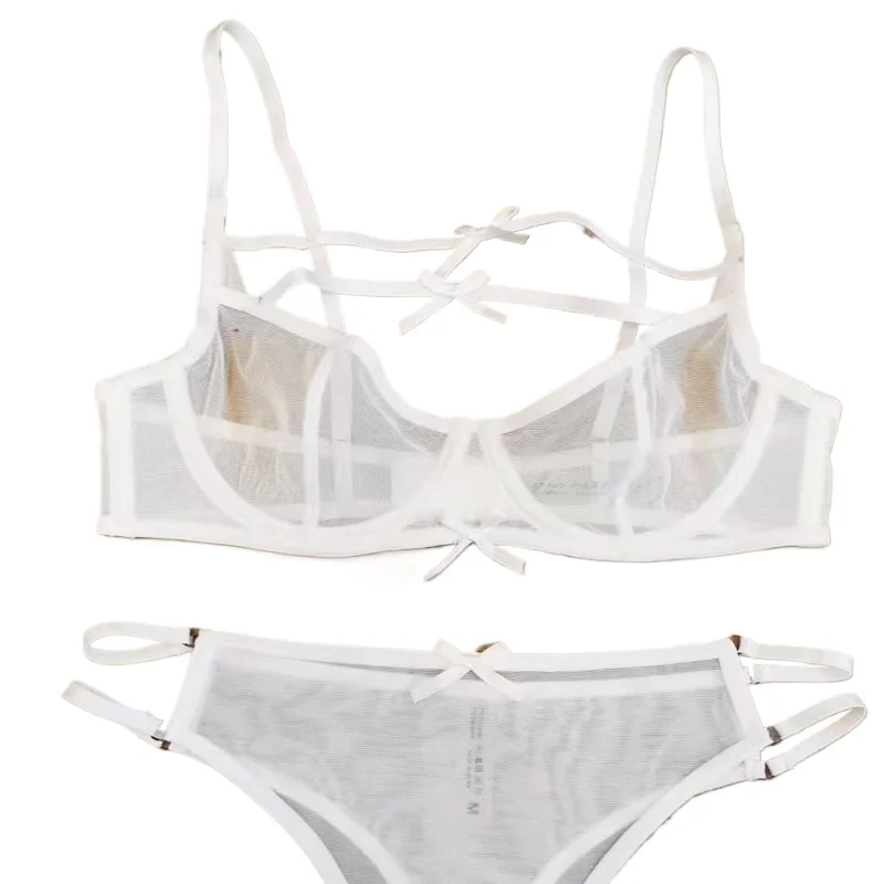 

Ultra-thin Half Cup Bra Underwear Sets Sexy Lace With Steel Rings Gathering Pure Desire Transparent Lingerie Panty Set KUCLUT
