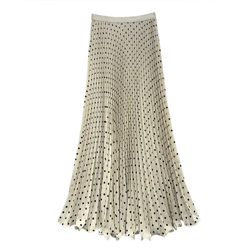 Seoulish Zomer Hoge Taille Vintage Stippen Gedrukt Vrouwen Geplooide Rokken 2026 Nieuwe Casual Losse Rechte Lange Rokken Vrouwelijke