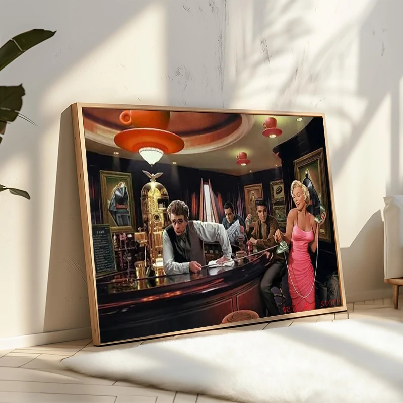 Classic Movie Character Star Play Billiards Playing Cards Painting Poster Prints Printed on Canvas for Room Home Bar Decor