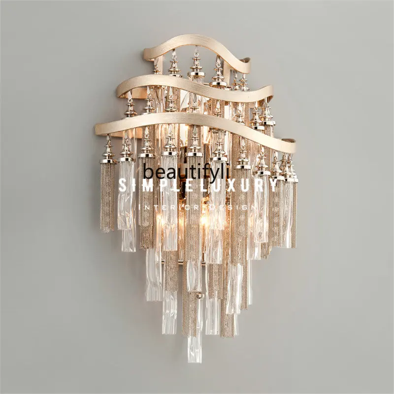 zq Pearl Crystal Tassel Glass Bedroom Wall Lamp Gallery Lights Mirror Headlight