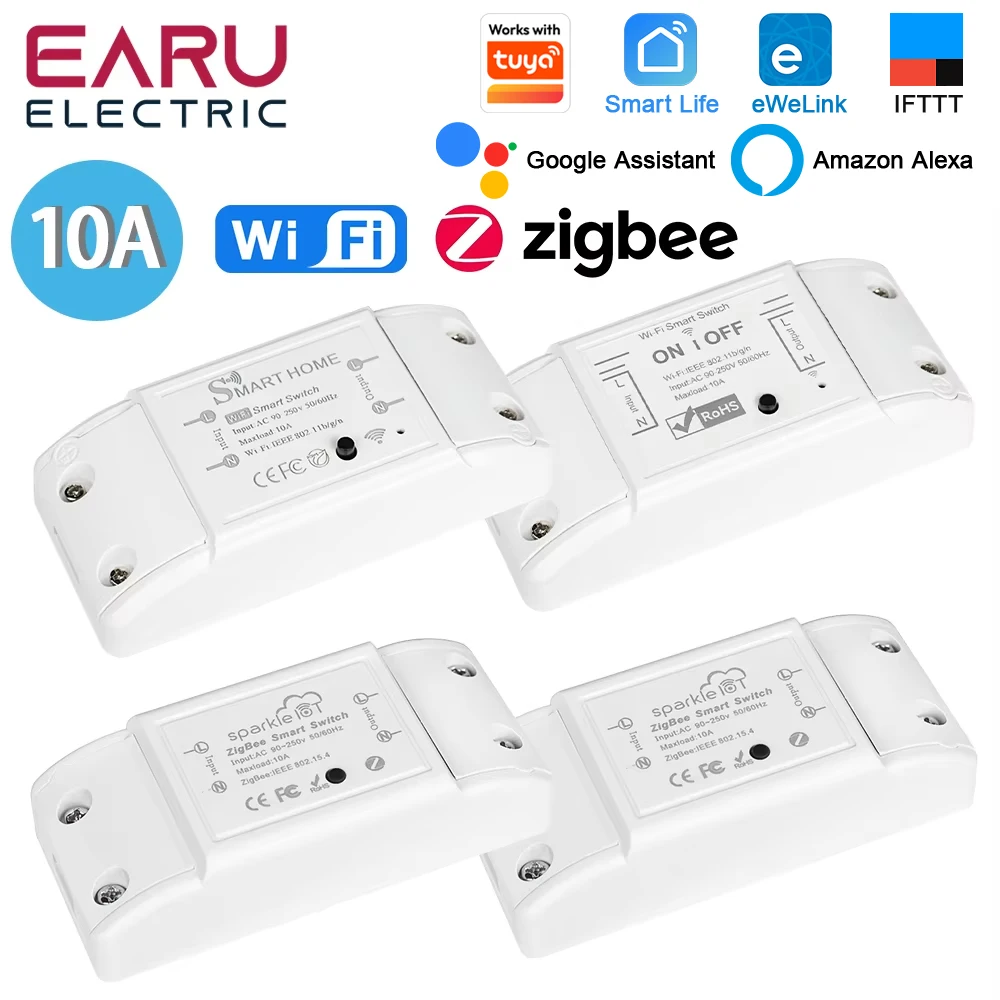 Module d'interrupteur intelligent WiFi Tuya eWeLink ZigBee 10A DIY Mini, commande vocale sans fil pour Alexa Google Home