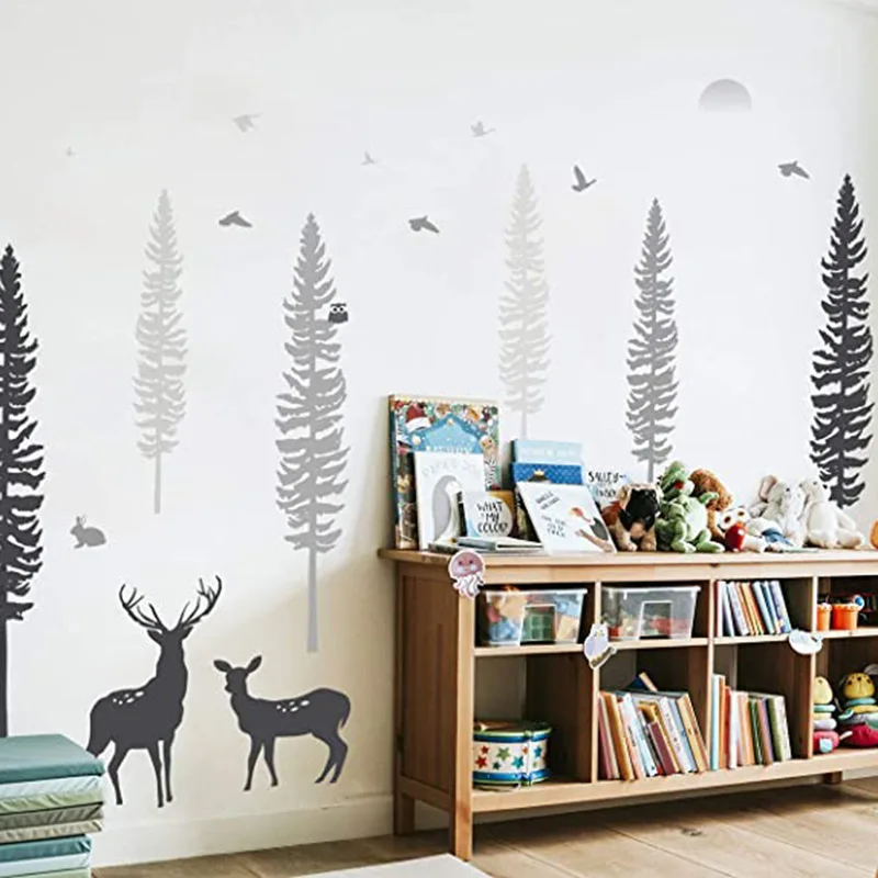 Forest Milu Brown bear pine tree  Wall Sticker Kids Decal Mural Girl Boy Room Decor Removable