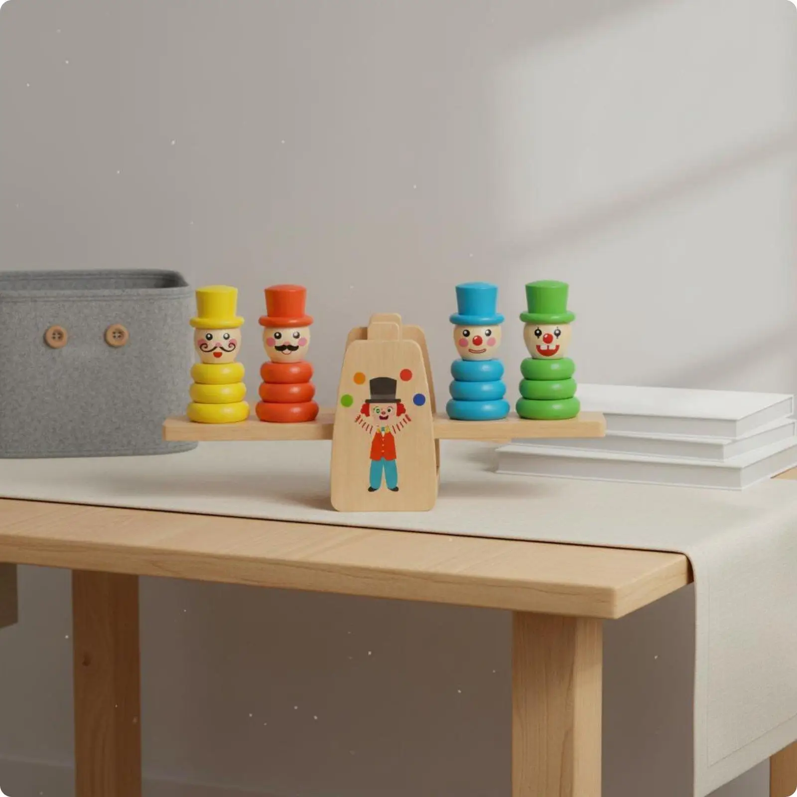 Clown Stacking Balance Game Parent-Child Interaction Wooden Balance Beam Toy Improves Motor Skills Seesaw Stacking Blocks for
