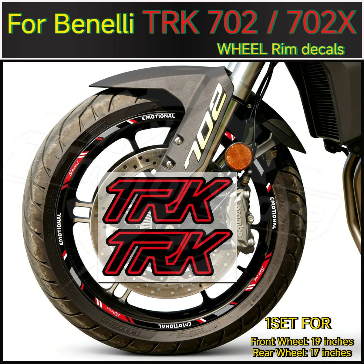 

Наклейки на обод мотоцикла Benelli TRK 702 702X TRK702 TRK702X, 19/17 дюймов, светоотражающие наклейки на колеса, водонепроницаемые наклейки