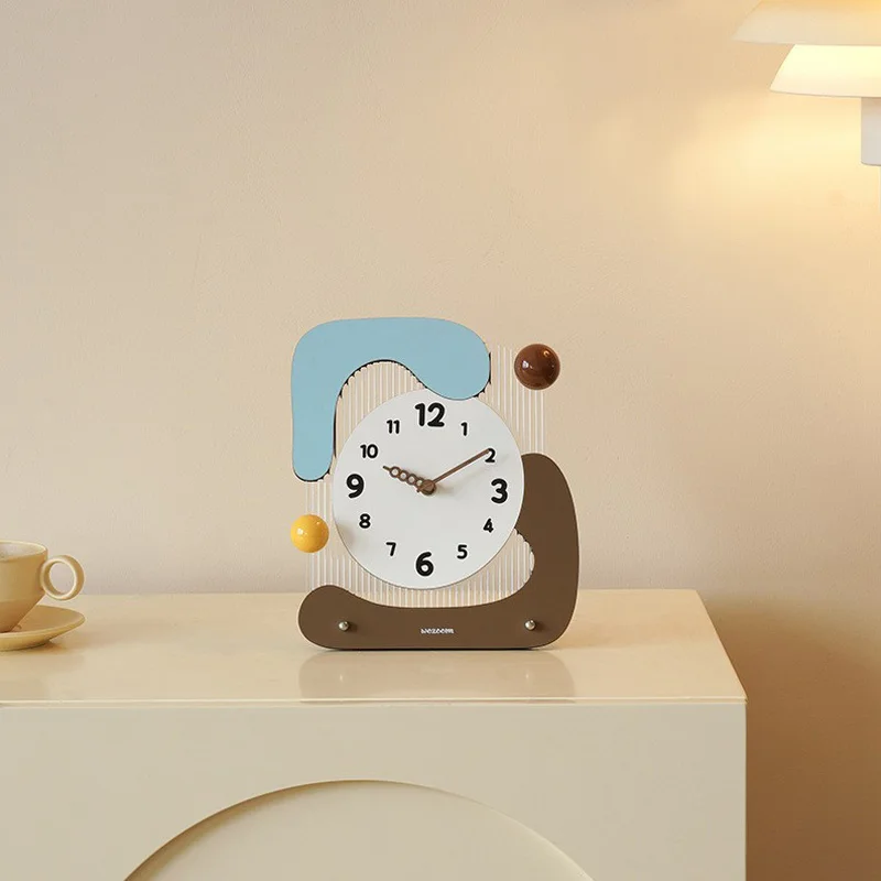 Acrylic Art Desk Clock Ornament Personalized Creative Decor Home Office Silent Wooden Table Clocks for Study Bedroom Living Room