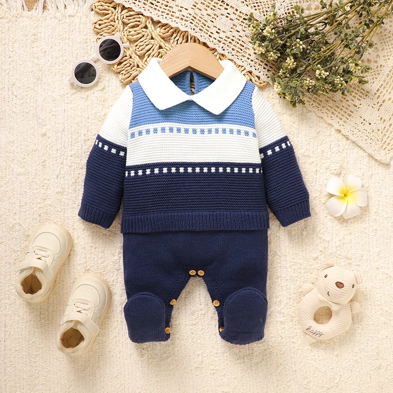 Strampler für Neugeborene Jungen 0-18 Monate, Rollkragen Langarm Gestrickte Einteiler, Kleinkind Spielanzüge, Kinder Outfits