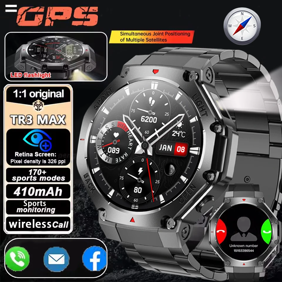 

New For HUAWEI Original GPS Smart Watch Men Ultra HD AMOLED Waterproof Bluetooth Call LED Compass Outdoors Military Smart Watch