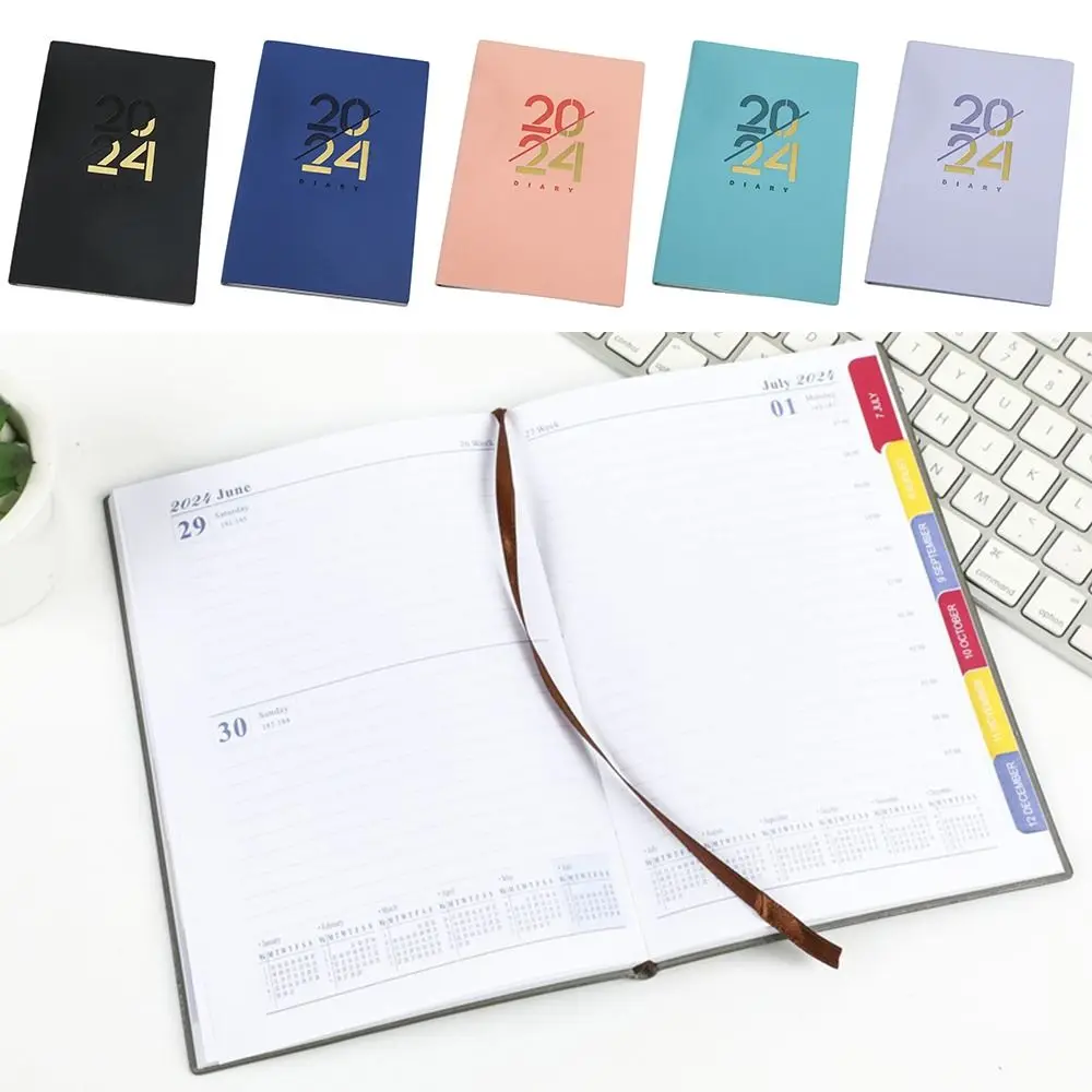 2024 English Agenda Book A5 Daily Weekly Planner Notebook Calendar Book 365 Days PU Students Notepads School Office Supplies