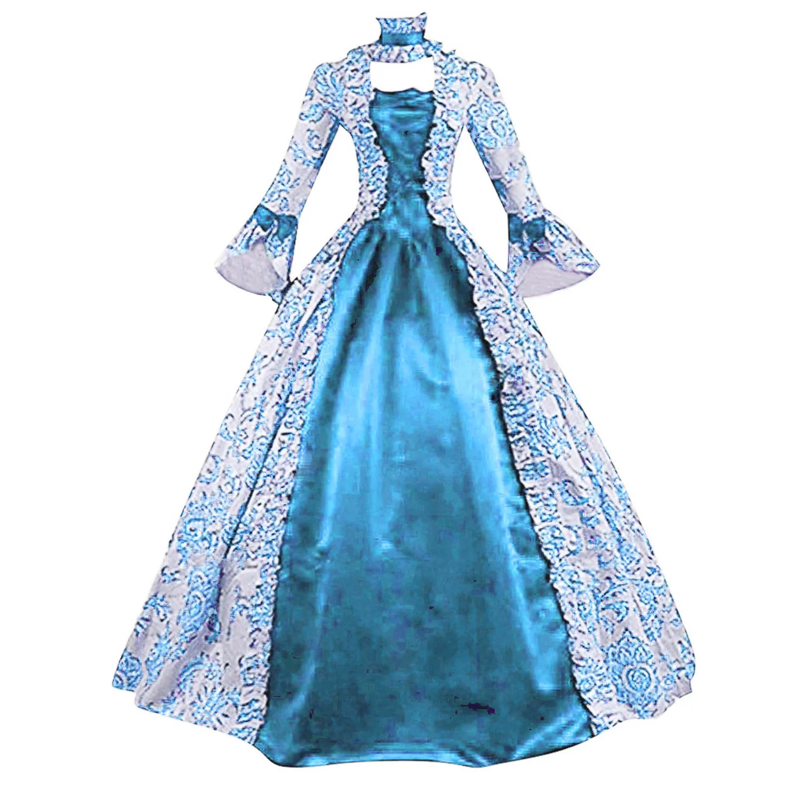 

Womens Court Evening Medieval Dress Gothic Long Sleeve Printed Renaissance Big Horn Stage Victorian Rococo Ball Dress