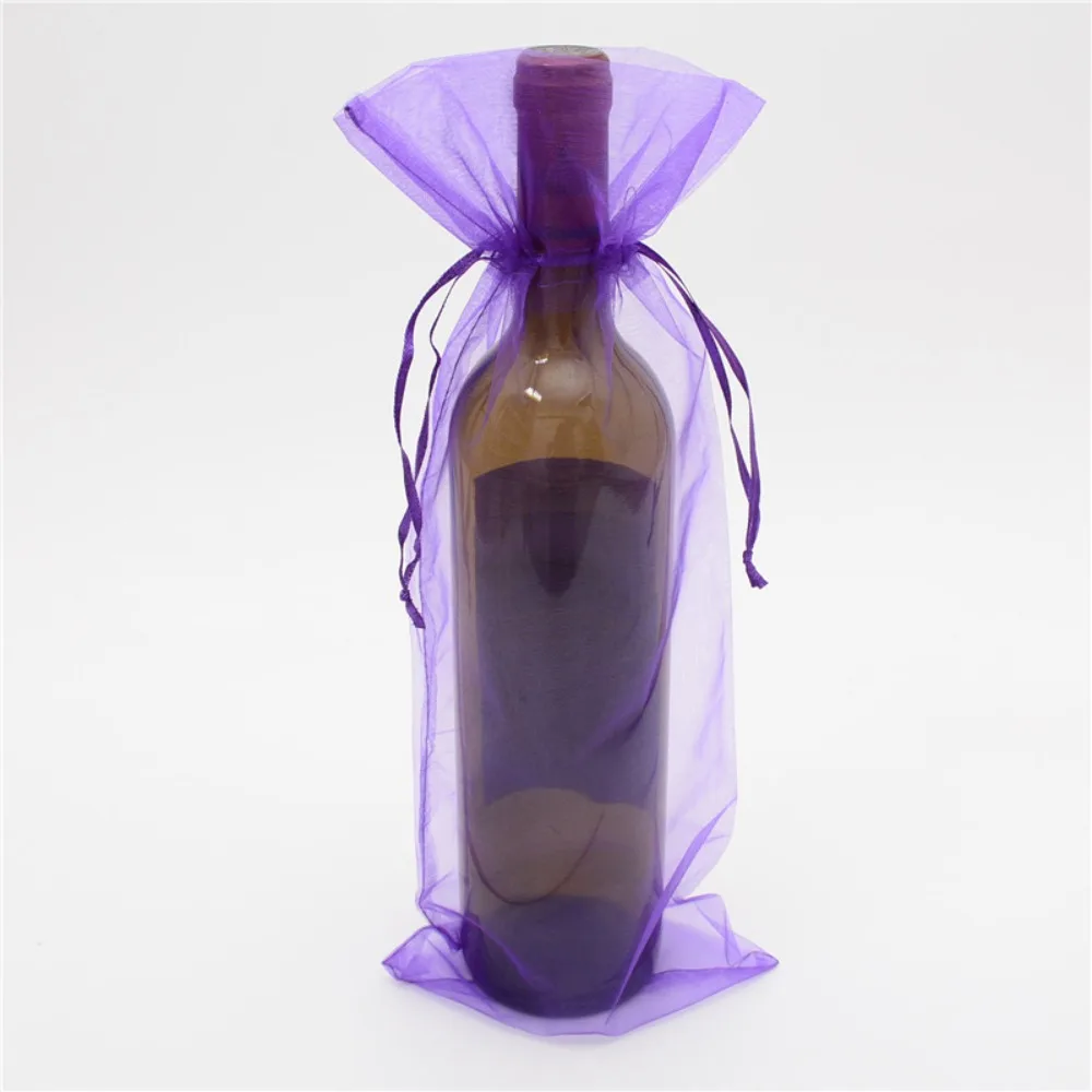10pcs Premium Drawstring Closure Wine Bottle Bags Versatile DIY Organza Gift Bags Mesh Champagne Wrapping Pouches Packaging