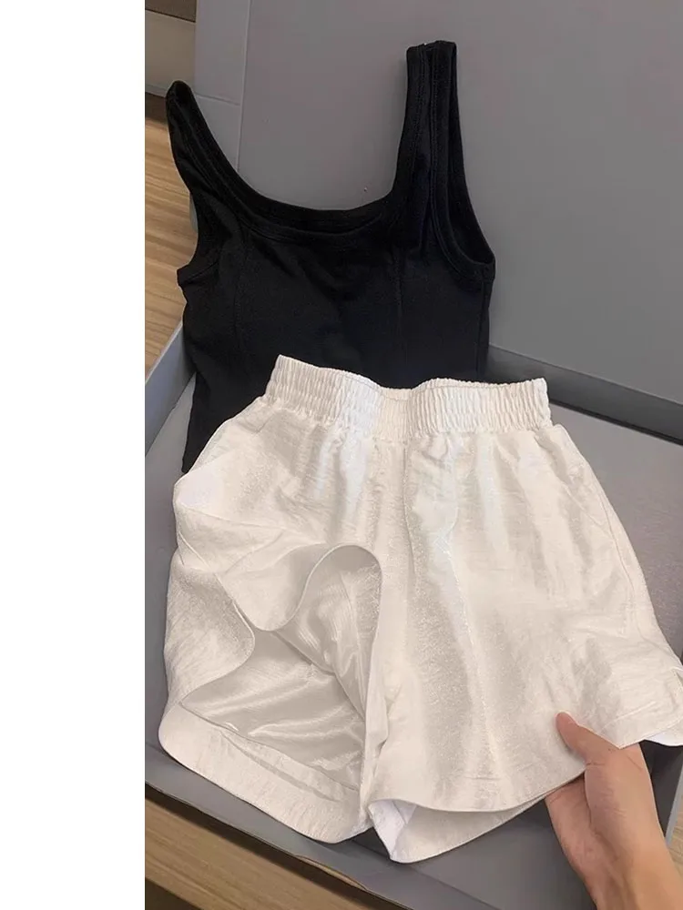 Blanc coton lin décontracté orts femmes hiver mince grande taille gros MM taille haute mince lâche viande couvrant jambe large cinq-quarts...