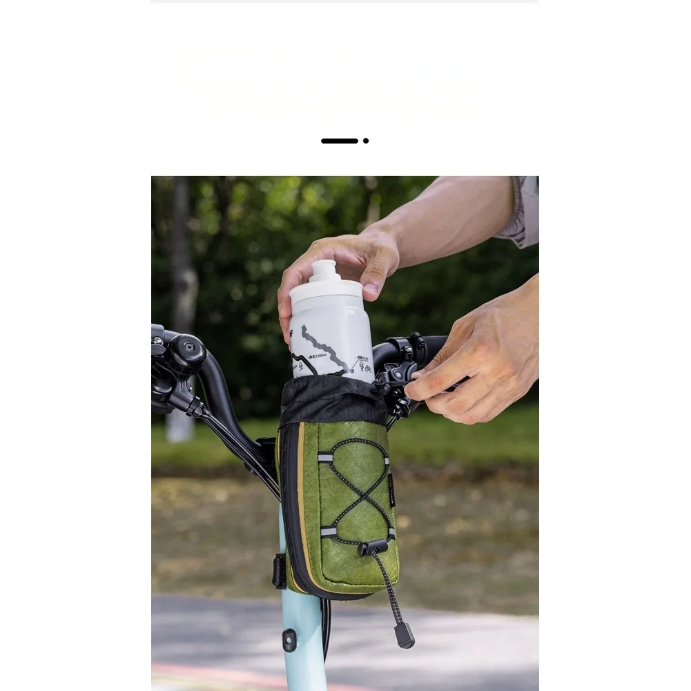 For Bicycle Water Bottle Bag Green Mounted on Tire with for High Density Polymer Fabric and Reflective Safety Design