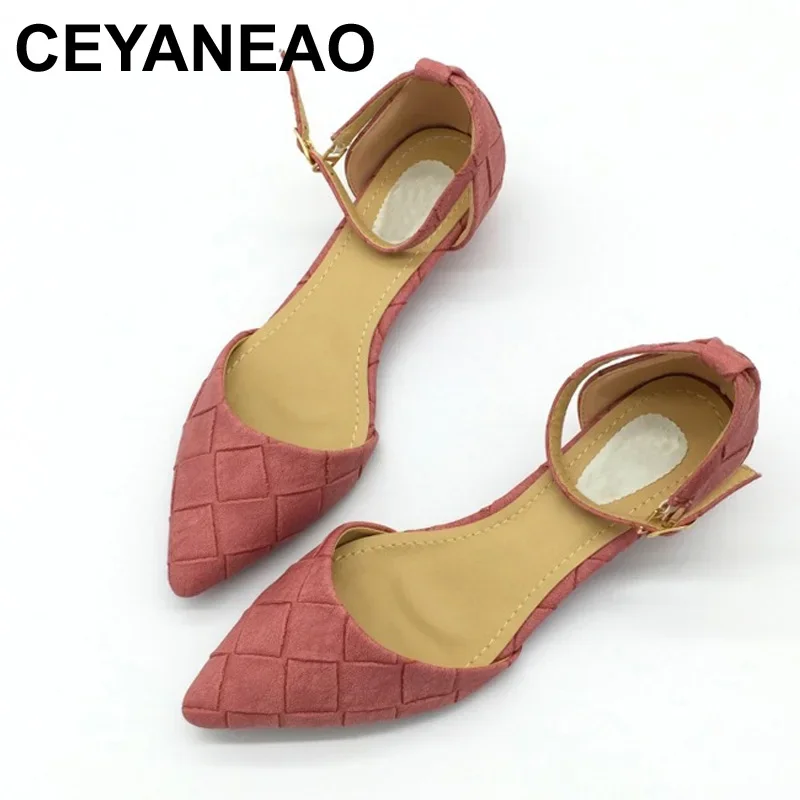 CEYANEAO Vintage PU Women D\'Orsay Flats Shoes Sexy Pointed Toe Woman Casual Low Heel Basic Flats Casual Loafers Gray