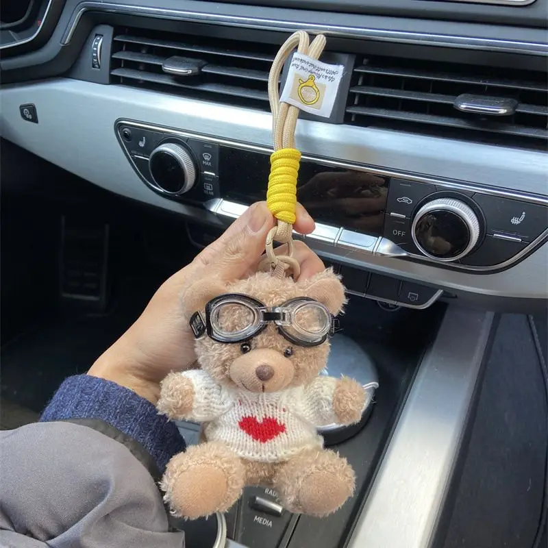 Brown Small Bear Doll Funny Keychains Creative Cartoon Small Bear Bag Pendant Keyring For Car Keys Cute Plush Keychain Wholesale