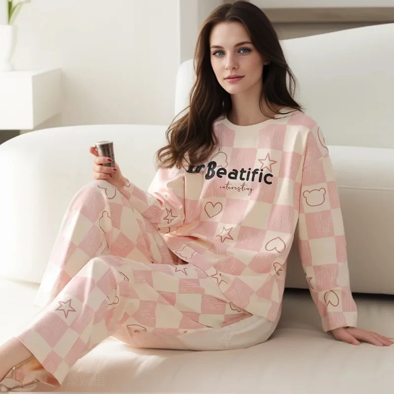 

2PCS/Set Women's Pajamas Spring and Autumn Long-Sleeved Trousers Cartoon Leisure Comfortable Nightwear Ladies Sleepwear Homewear