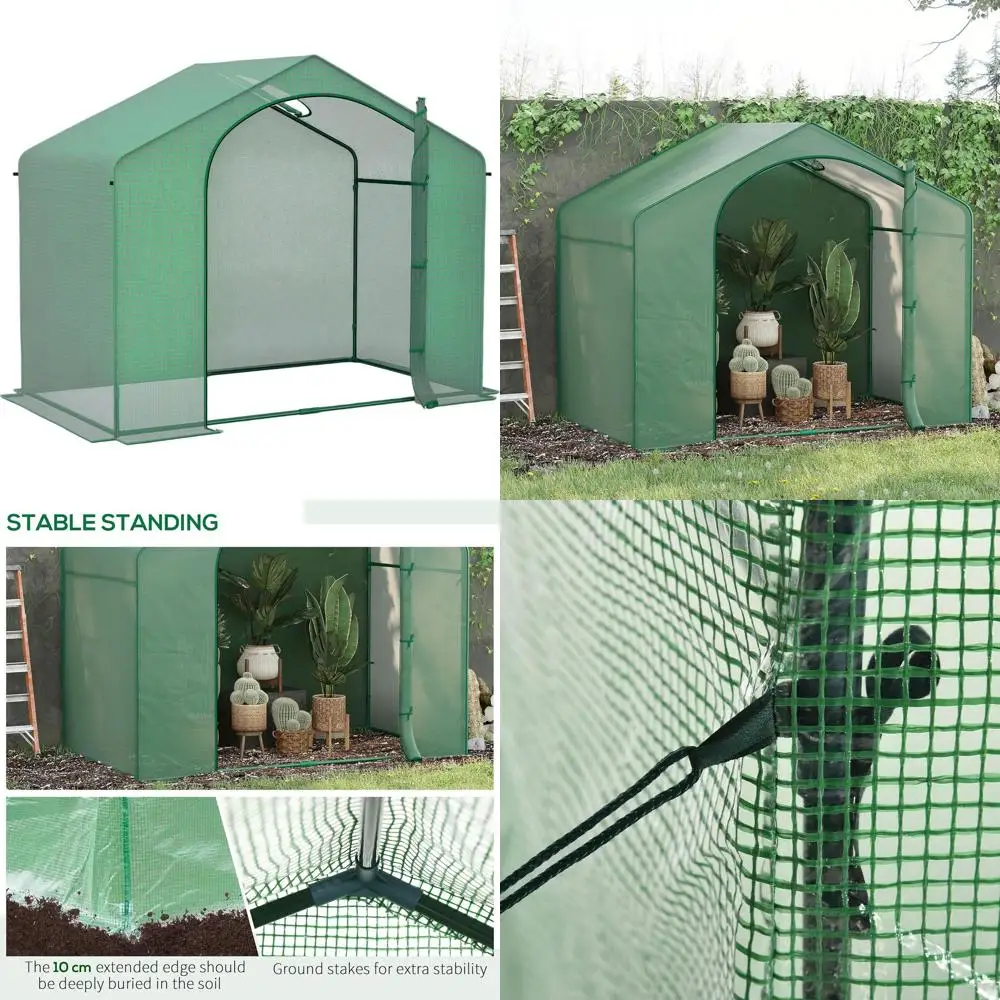

Portable 6x3x5 Walk-in Greenhouse with PE Cover, Steel Frame, Zipper Door, Ventilation for Growing Vegetables, Saplings, and Tro