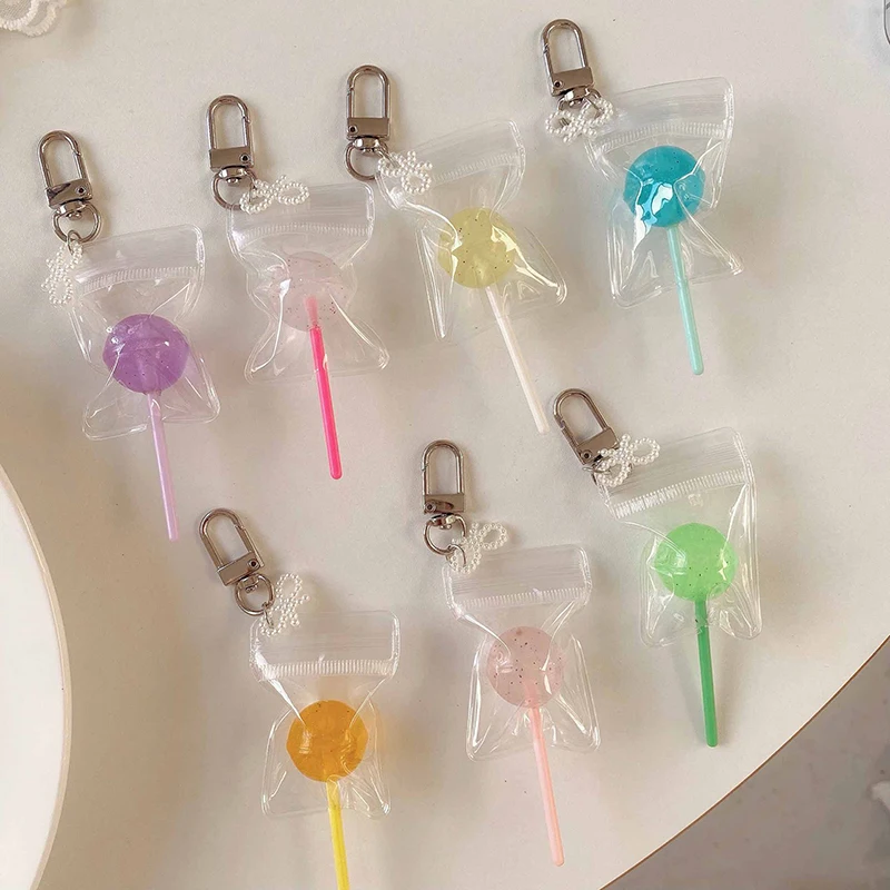 1PCS Simulation Lollipop Keychain Transparent Luminous Resin Accessories Candy Bag Ornaments Creative Gifts Spot  Key Pendant