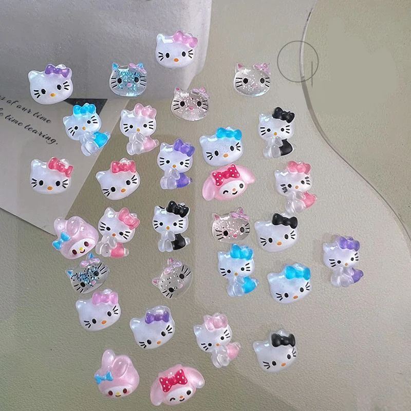 

30 Pcs/pack Cartoon Cute Hello Kitty Fake Nails Accessories Kawaii Sanrio KT Cat Handmade Manicure Decoration Girl Dress Up Gift