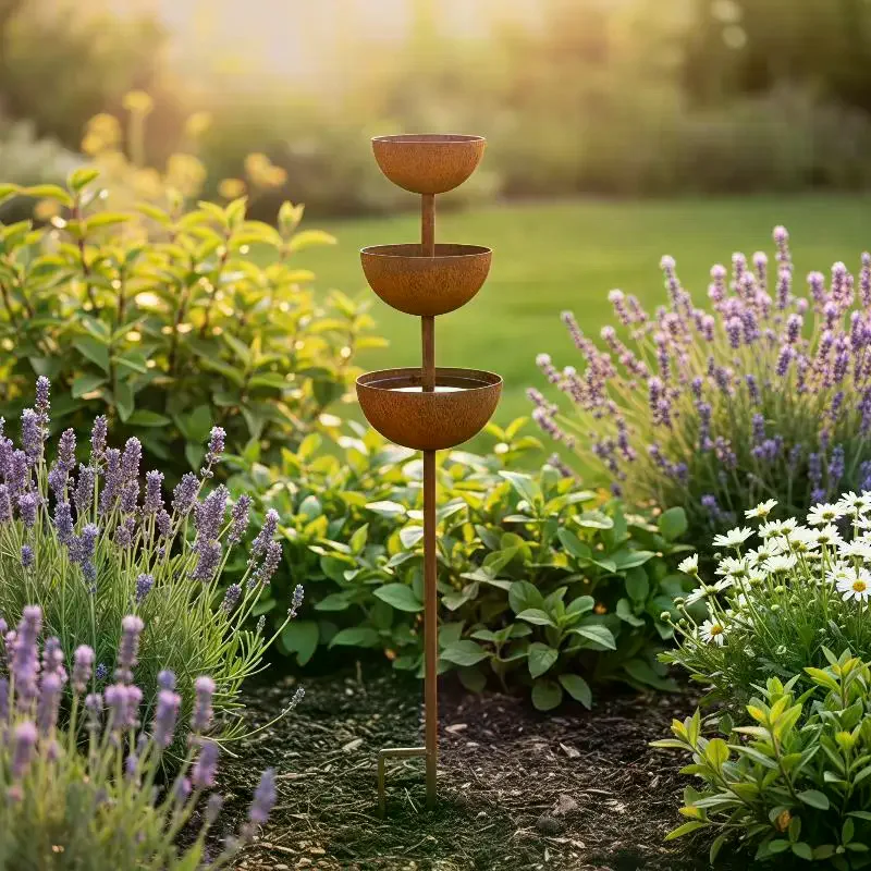 Bird Water Bath 3 Layer Rain Collector Feeder with Metal Stake BPA Free for Garden Lawn Outdoor Small Bird Care