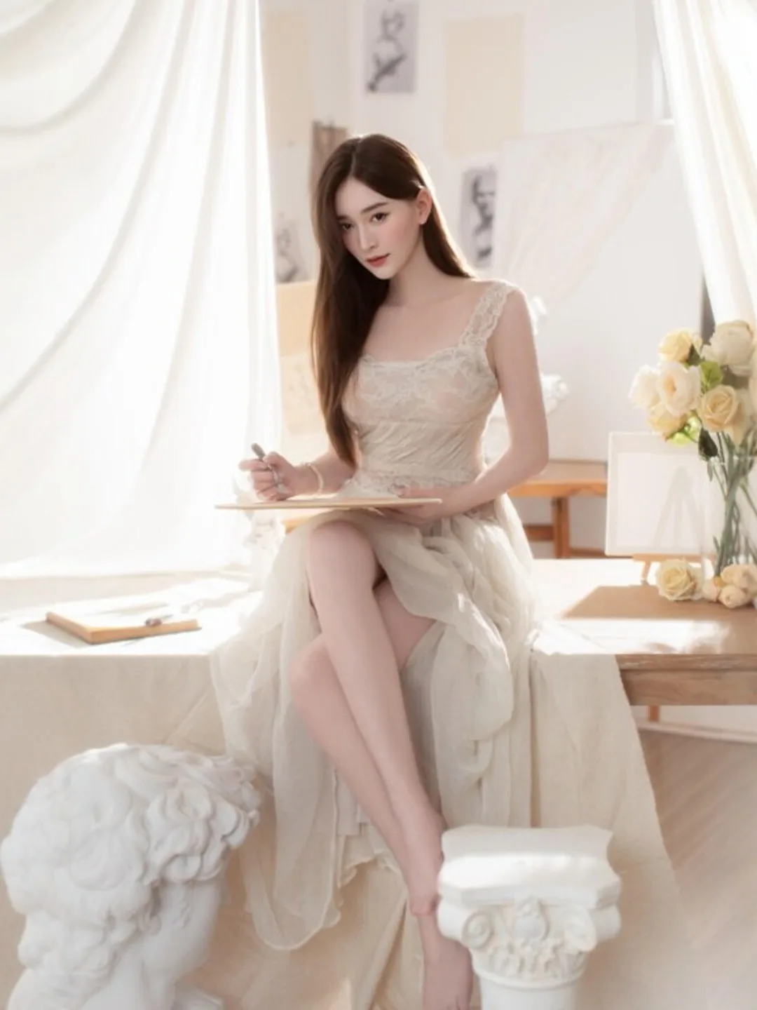 Gentle Breeze Beautiful Slimming Strap Dress Unique Long Summer Dress High Waist Backless Cotton Blend Slim Fit Urban Commute