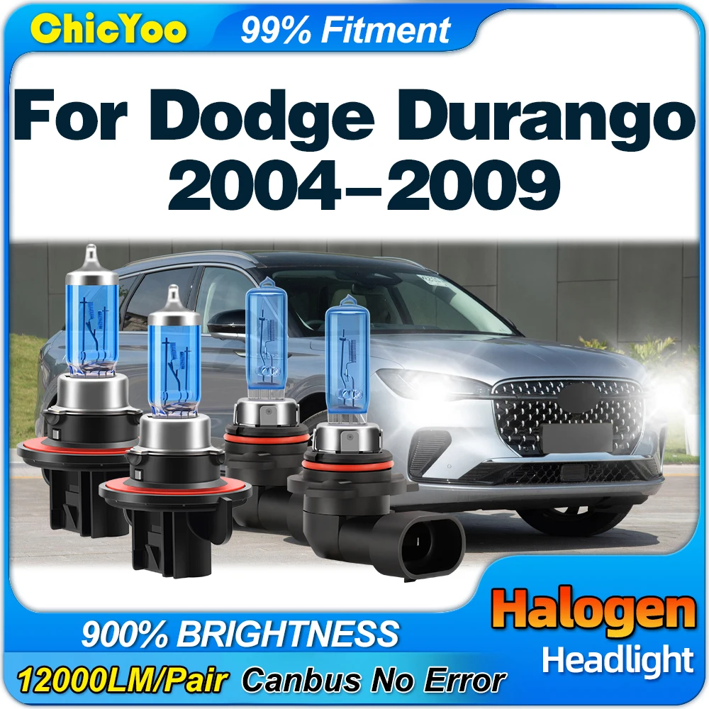 24000LM Super Bright Halogen Headlamps Bulbs 200W Car Head Lamp 6000K Fog Lights For Dodge Durango 2004 2005 2006 2007 2008 2009