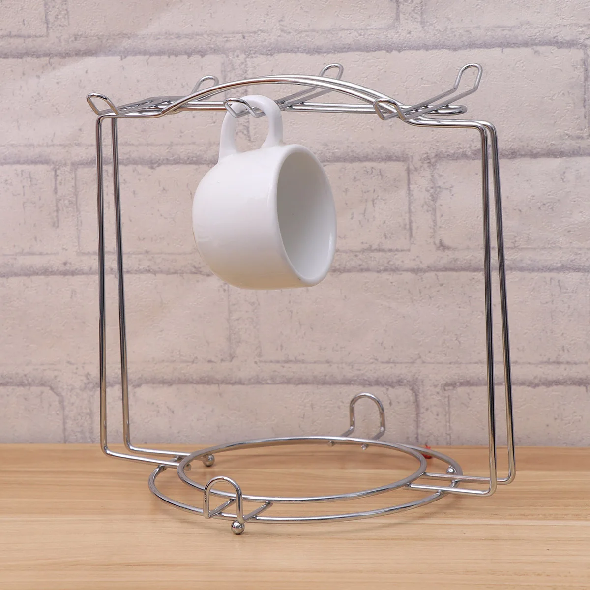 

Space Saving Stainless Steel Cup Hanger 4Mugs 4Plates Kitchen Cabinet Organizer Counter Shelf Silver Mug Stand
