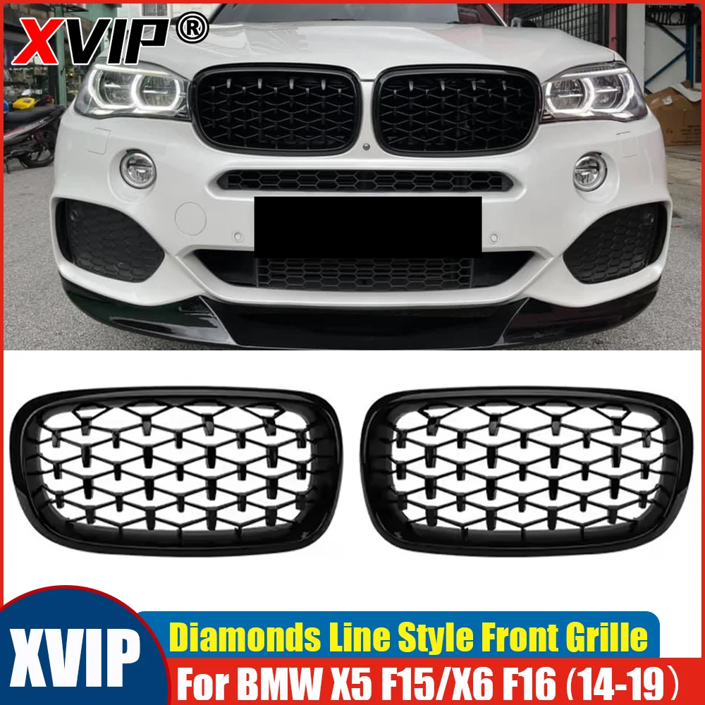 

XVIP Glossy Black Front Hood Diamonds Grille Car Accessories Fit For BMW X5 F15 X6 F16 2014-2019 Facelift Front Bumper Grille