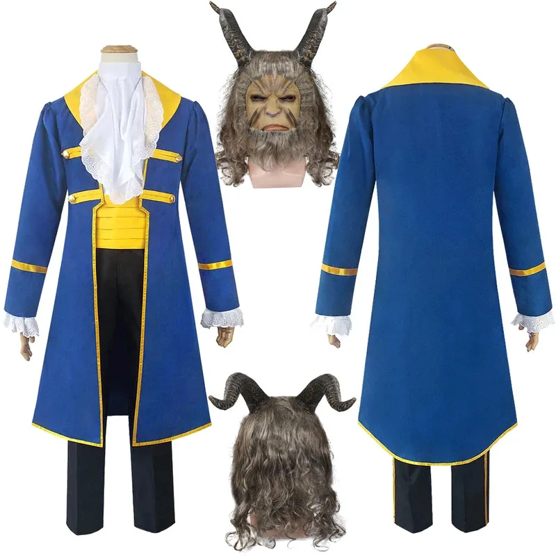 Prince Mask Tuxedo Men Costume Cartoon Beauty Cosplay The Beast Roleplay Fantasia Halloween Carnival Party Clothes om[8