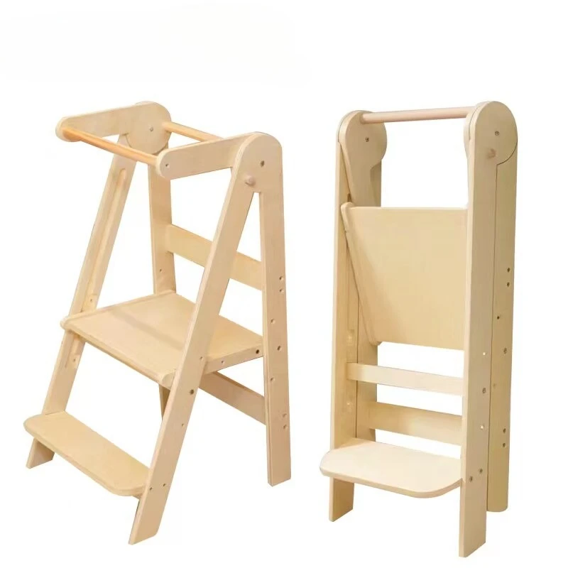Kids Folding Learning Tower Step Stool Handrails Safe Standing Platform Toddler Kitchen Bathroom Montessori  Adjustable Non-Slip
