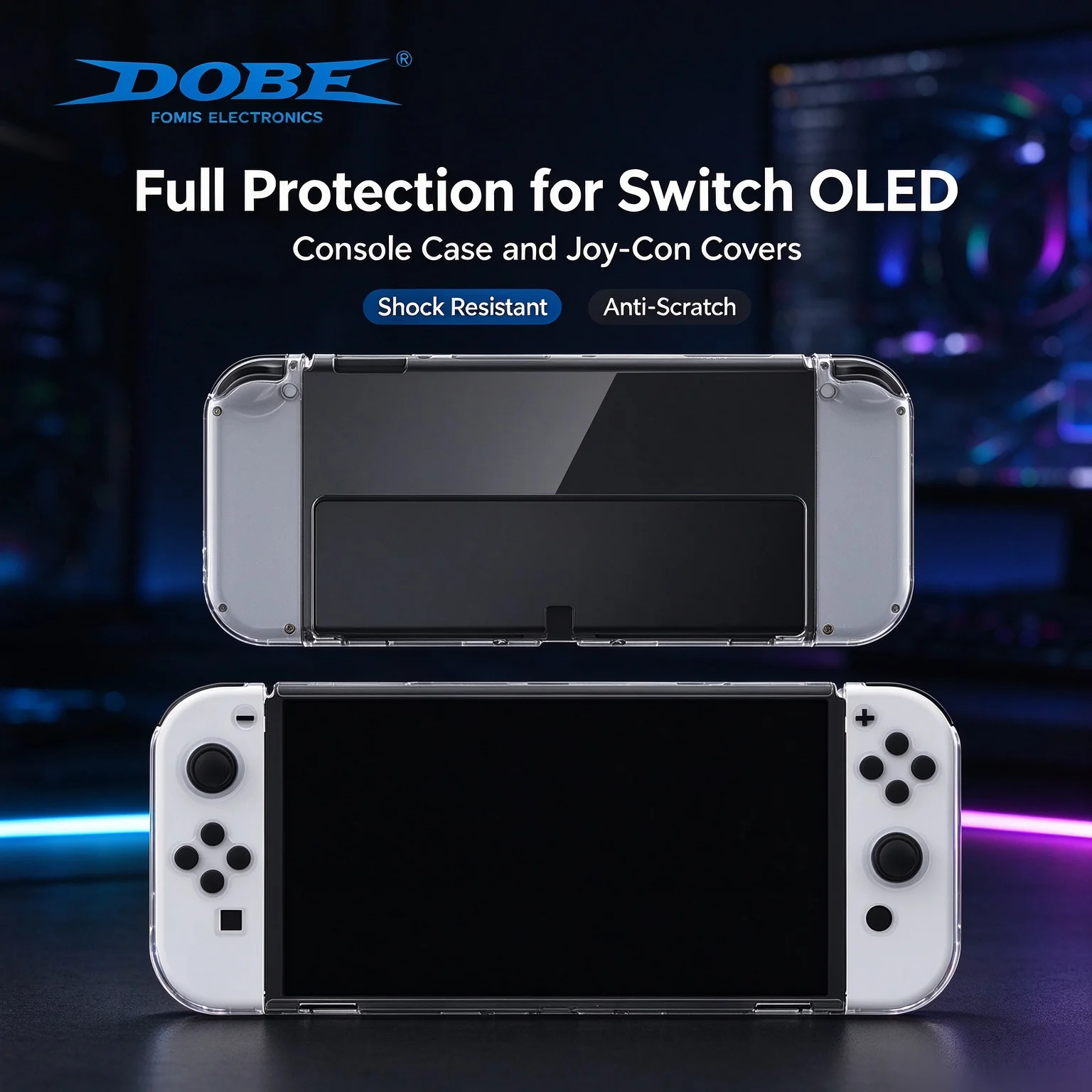 Anti-Scratch Anti-Drop Protective Case Set for Switch OLED by DOBE, PC Hard Shell+TPU Joy-Con Covers