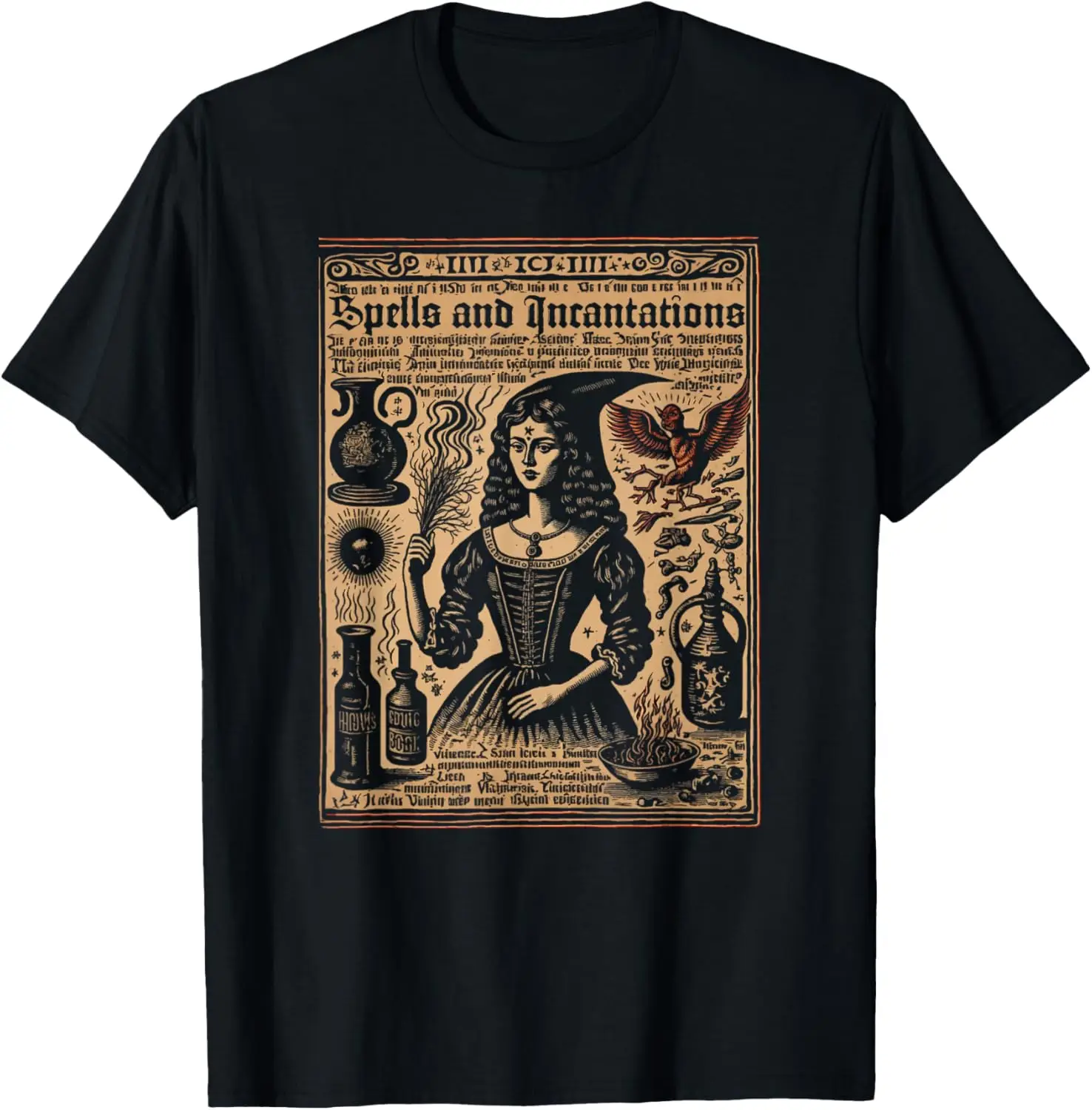 Spells And Incantations Vintage Witchcraft 1720 Woodcut T-Shirt