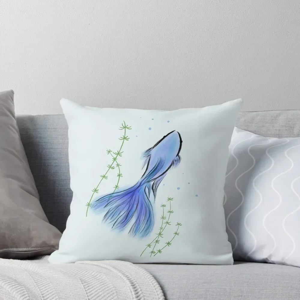 

Simple Aesthetic Cute Betta Fish Blue Art Design Logo Tattoo Throw Pillow Cushion Cover luxury decor pillow