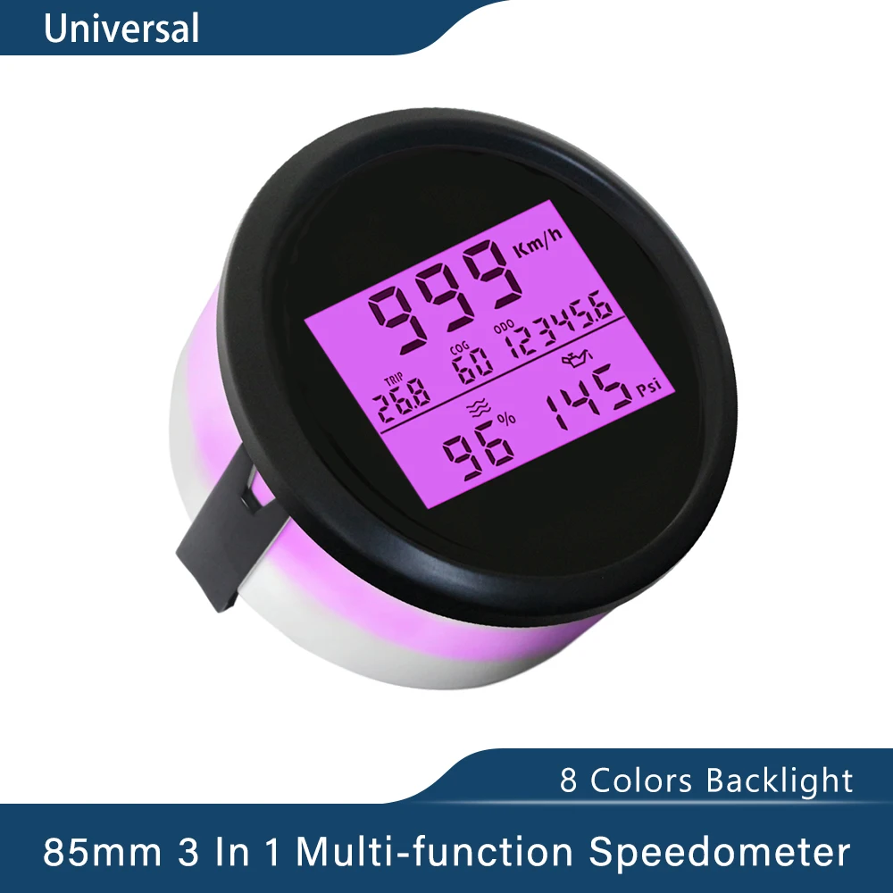 Waterproof Universal 85mm 3 in 1 Multi-function GPS Speedometer Odometer with 8 Colors Backlight for Car Boat Yacht