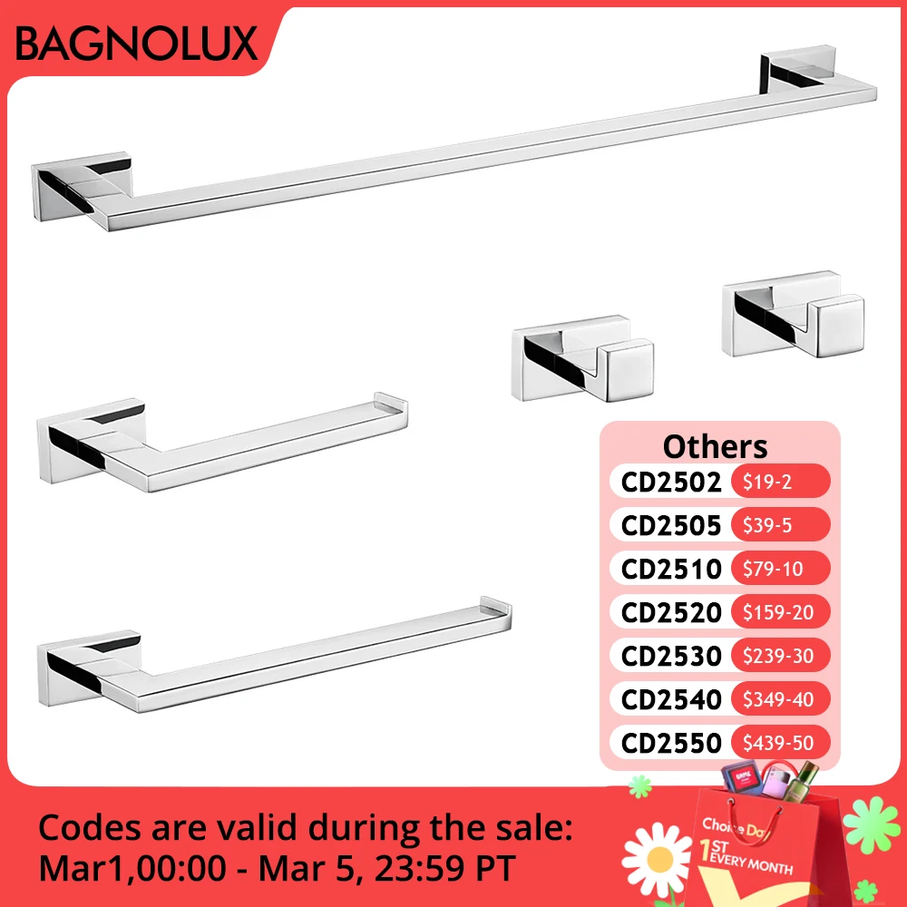 Bathroom Hardware Set Accessories Towel Bar Paper Holder Hanger Hook Stainless Steel Chrome Black Polished Silver Brushed Gold