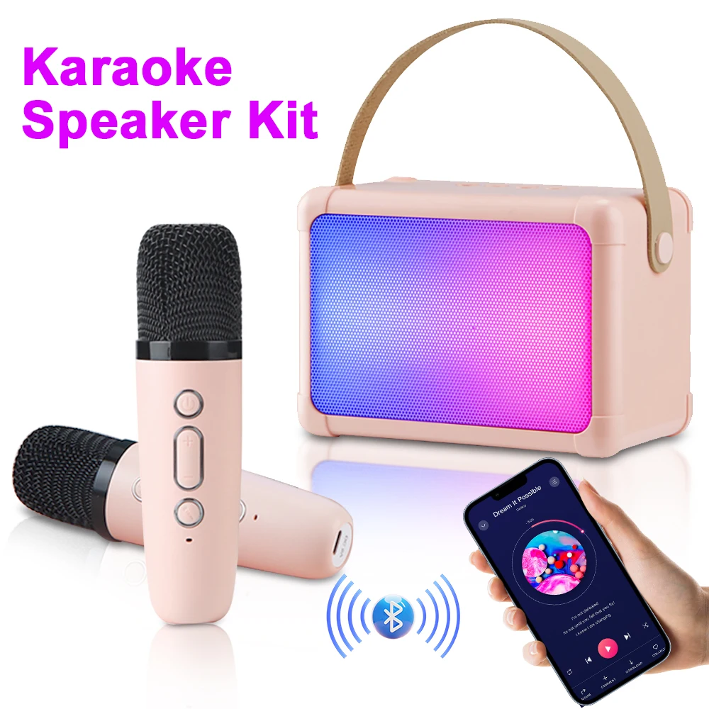 

Portable Bluetooth Speaker Set Home Compact Karaoke Machine With Microphone Bluetooth Speaker with LED Breathing Ambient Lights