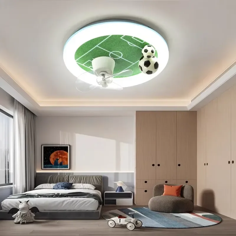 for New Modern Football Design Ceiling Fan with Light Intelligent Full Spectrum Eye Protection Fan Light Suitable for Boys