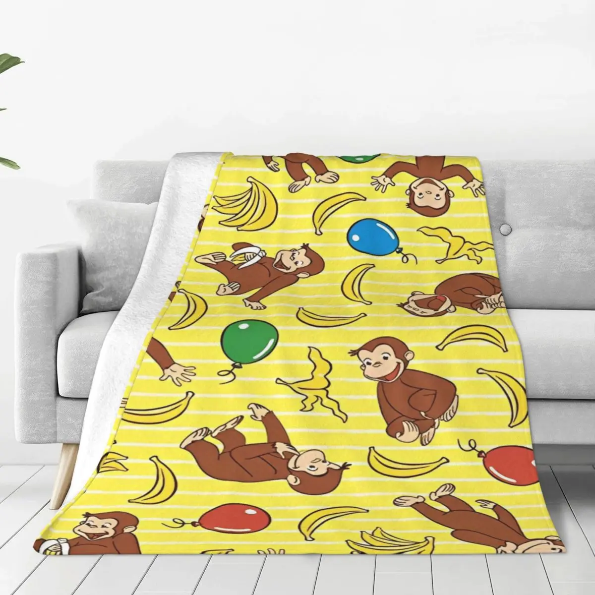 Curious George Banana Cartoon Fleece Throw Blankets Monkey Blanket for Home Outdoor Lightweight Bedding Throws